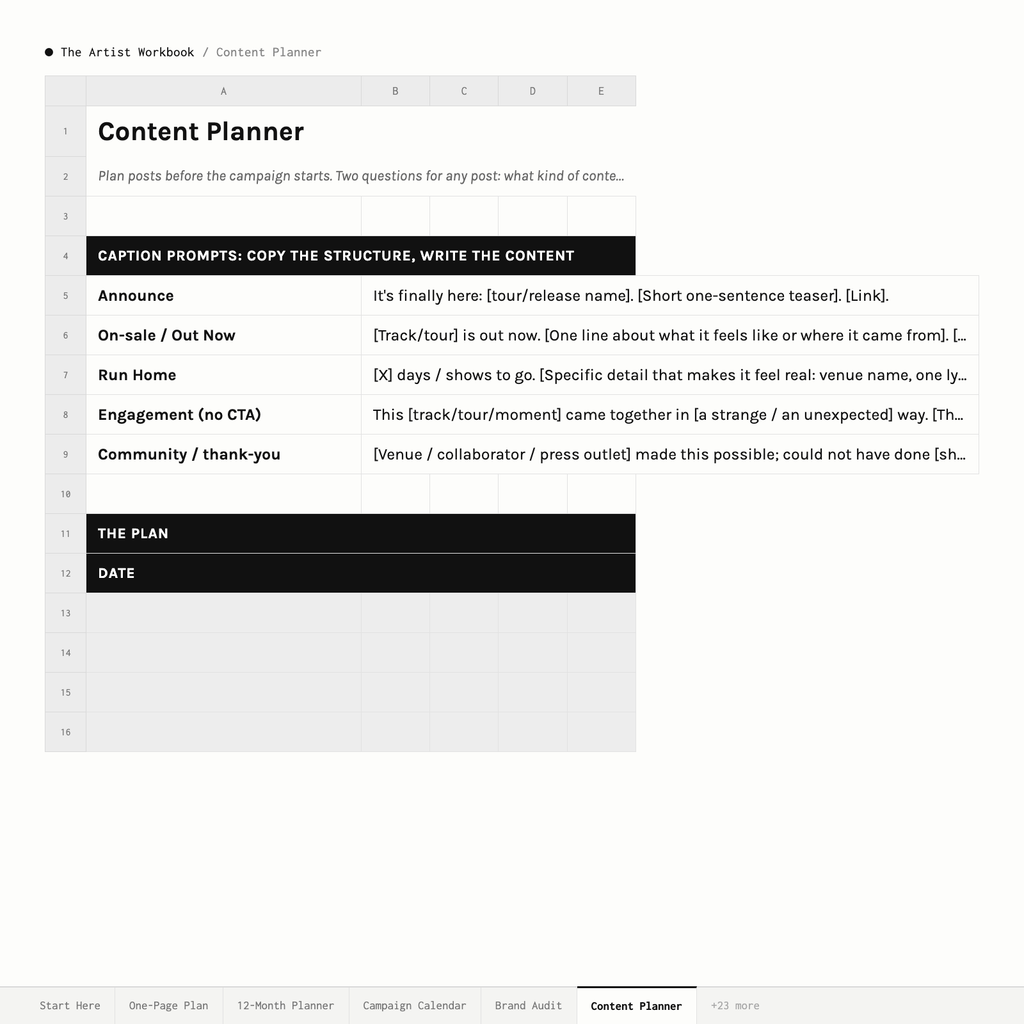The Artist · Content Planner tab