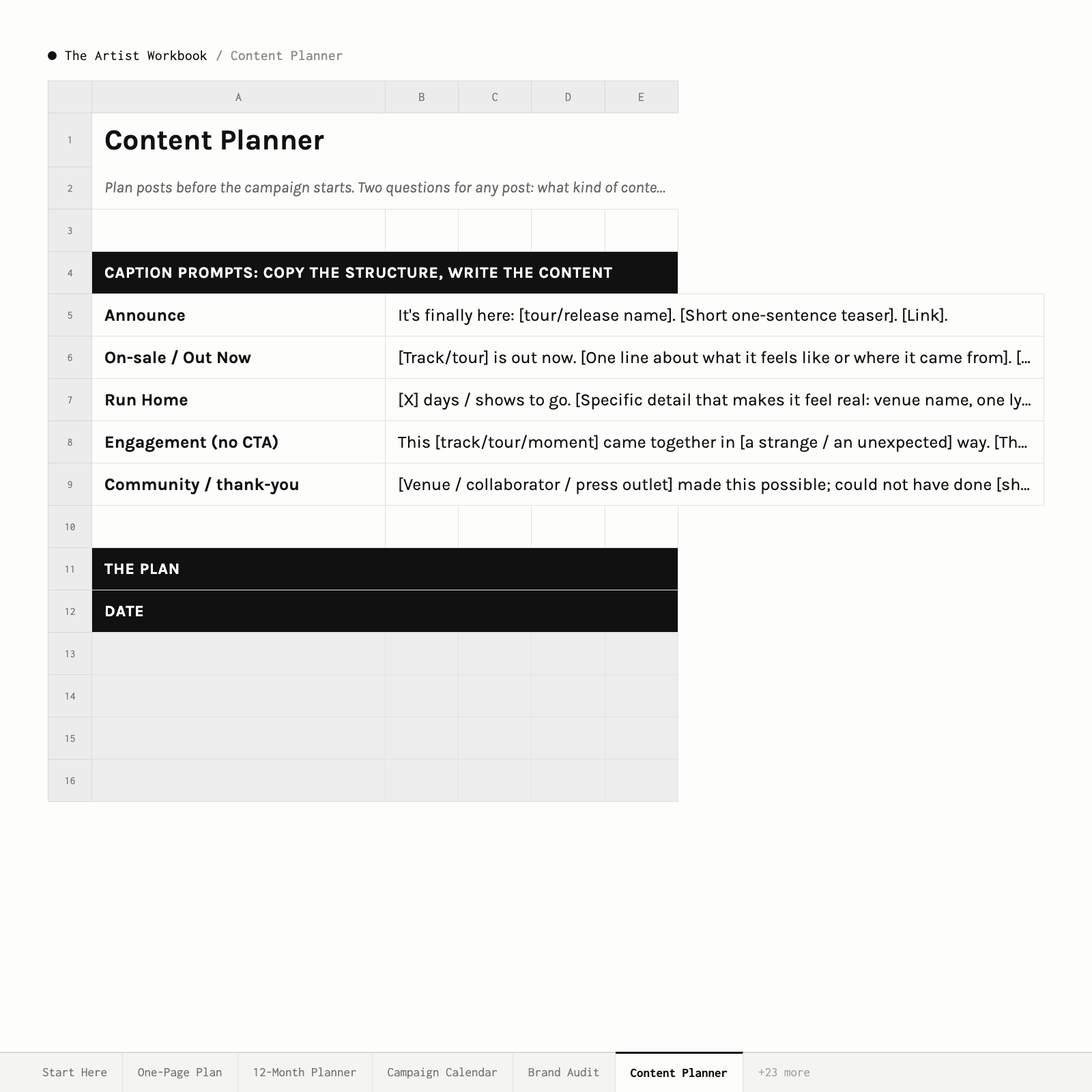The Artist · Content Planner tab