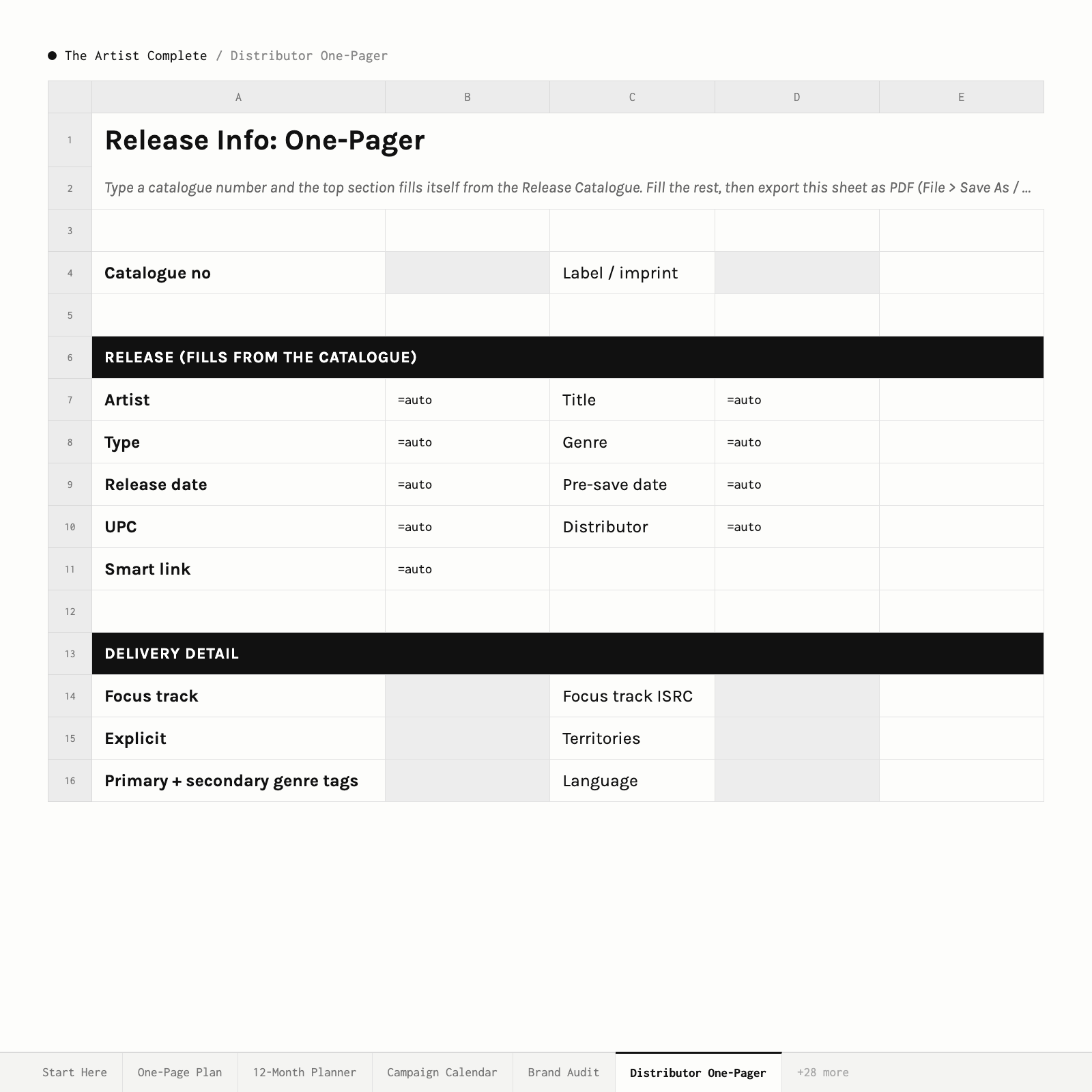 The Lot · Distributor One-Pager tab